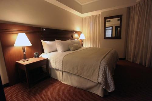 a hotel room with a bed and a mirror at EXECUTIVE SUITES VALENCIA in Valencia