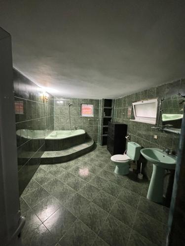 uma casa de banho com uma banheira, um WC e um lavatório. em Casa Anisia by Hypnotic em Piteşti