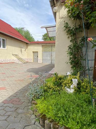 un jardín frente a un edificio en Mountain Countryside House & Courtyard near Sibiu, en Orlat
