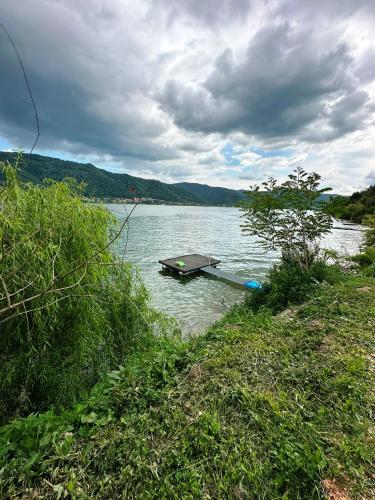 a boat sitting in the middle of a lake at Orsova Gratca 164 in Orşova