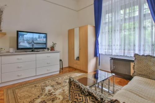 ブダペストにあるPalatinus apartmanのリビングルーム(ソファ、テレビ付)