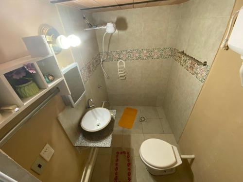 La petite salle de bains est pourvue de toilettes et d'un lavabo. dans l'établissement Villa Morra House, à Asuncion