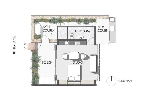 a floor plan of a house at Buhwi Bira Byron Bay - Studio in Byron Bay