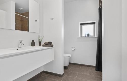 Baño blanco con lavabo y aseo en Ocean Front Home In Skagen With Wifi, en Skagen
