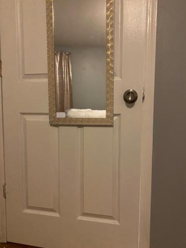 a mirror on the door of a bathroom at Haus Serenity in Hollis