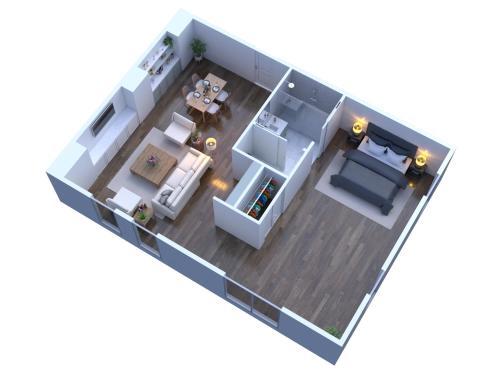 a rendering of a floor plan at The Flying Fifty Hotel, a Luxury Boutique Hotel in Cullman