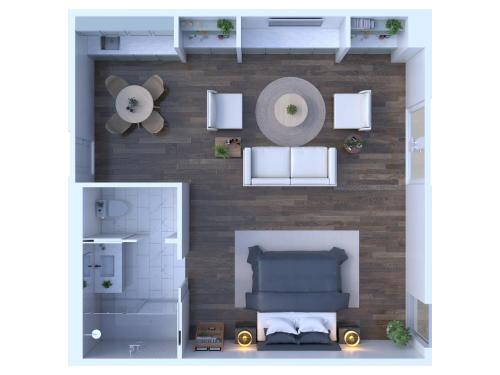 a rendering of a floor plan of a house at The Flying Fifty Hotel, a Luxury Boutique Hotel in Cullman