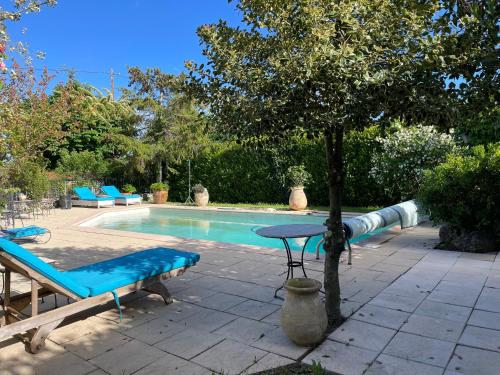 une piscine avec une table et un arbre à côté dans l'établissement VILLA WIOSNA, à Saint-Cézaire-sur-Siagne