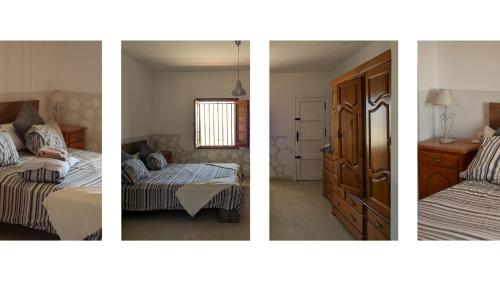 trzy zdjęcia sypialni z dwoma łóżkami i drzwiami w obiekcie Los Hundideros w mieście Motril