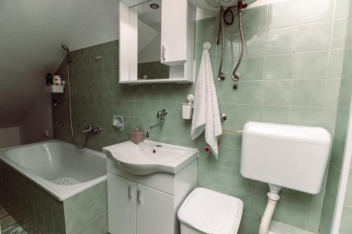 a bathroom with a sink and a toilet and a tub at Apartmani Bulevar in Cetinje