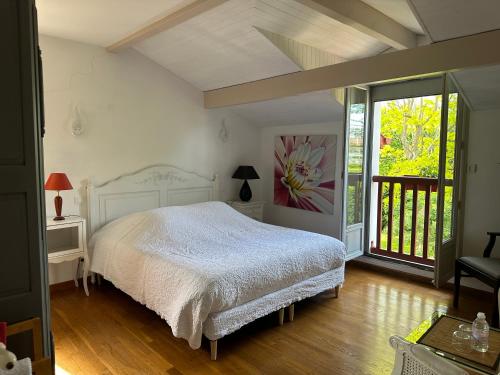 烏斯塔利茲的住宿－LES CHAMBRES D'ARRAUNTZ，卧室配有白色的床和窗户。