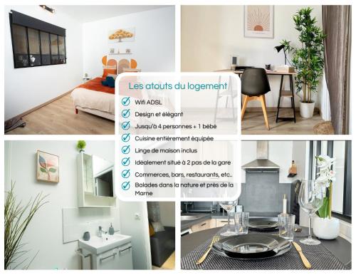 un collage de photos d'un salon et d'une chambre dans l'établissement Le Cocon Douillet - 5