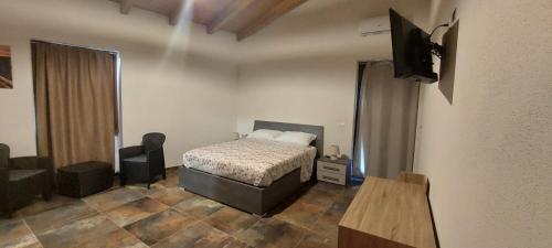 1 dormitorio con 1 cama y TV de pantalla plana en Affittacamere Arogante di Simona, en Ploaghe