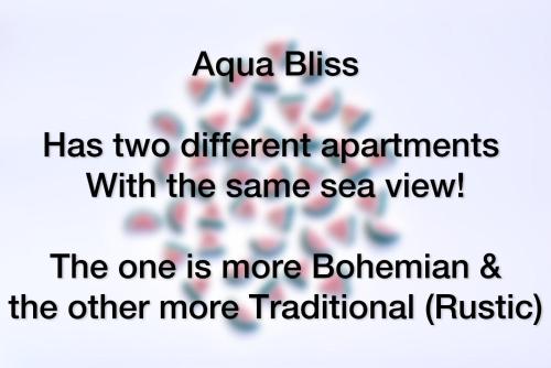 due appartamenti diversi con vista sul mare quello più bohemien di Aqua Bliss a Xerokampos