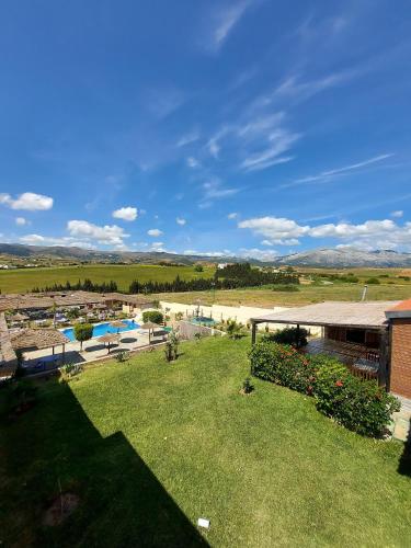 an aerial view of a resort with a swimming pool at LA GRANJA in Tetouan