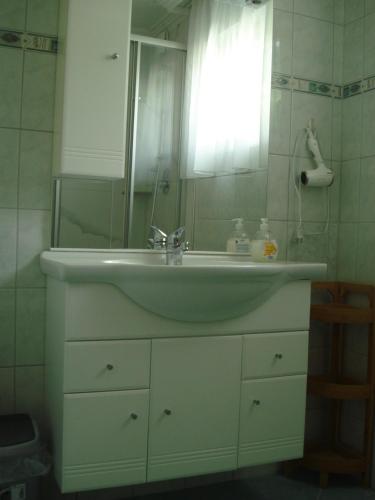 a bathroom with a sink and a mirror at Appartement Ahornegger in Schladming