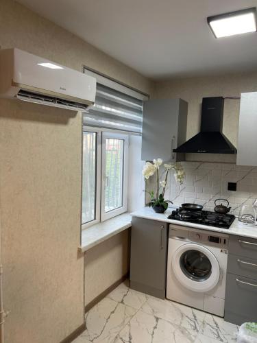 una cucina con lavatrice e finestra di Cozy nest a Baku