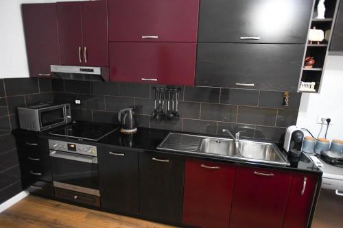 Kuchyň nebo kuchyňský kout v ubytování Claire’s Cosy Flat Central Berat
