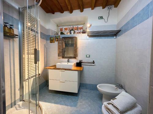 a bathroom with a toilet and a sink and a shower at Bouganville in Rosignano Marittimo