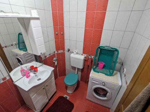 y baño con lavamanos y lavadora. en Apartment LAMI - Kalibunar, Travnik, en Travnik