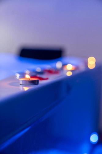 a close up of a table with lights on it at AYYA SUİT HOTEL in Eskihisar