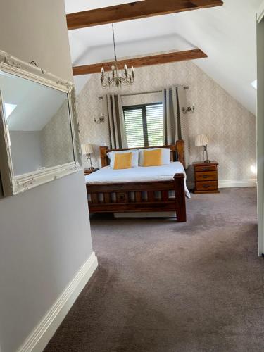 a bedroom with a bed and a large mirror at The Ranch in Leitrim
