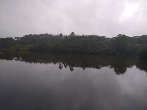 a view of a lake with trees in the background at Cabana de pesca e lazer Represa Usina Mafra sc in Mafra
