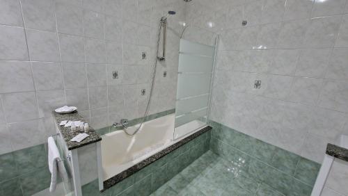 a bathroom with a shower and a bath tub at The brothers house Appartamento alla Zisa in Palermo