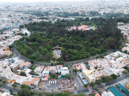 an aerial view of a city at Suite Picchu Picchu in Arequipa