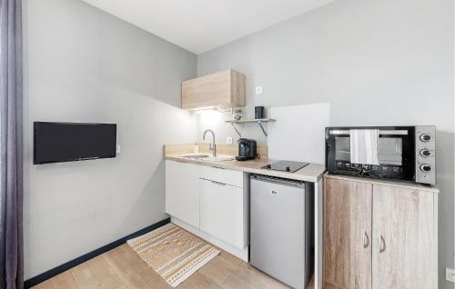 une petite cuisine avec un évier et un micro-ondes dans l'établissement Beautiful Apartment In Saint-Malo, à Saint-Malo