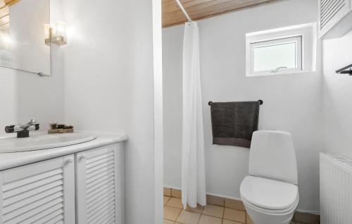 Baño blanco con aseo y lavamanos en Nice Home In Korsr With Kitchen en Korsør