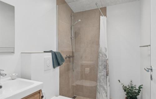 y baño con ducha, aseo y lavamanos. en Amazing Home In Vejby With Kitchen, en Vejby