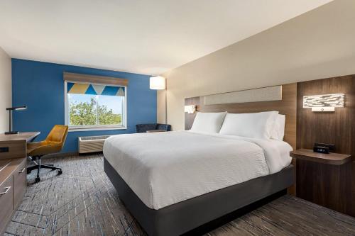 a bedroom with a bed and a desk and a window at Holiday Inn Express & Suites Albany Airport Area - Latham, an IHG Hotel in Latham