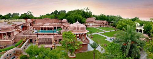 an aerial view of a large house with a garden at Chokhi Dhani The Ethnic 5-Star Deluxe Resort in Jaipur