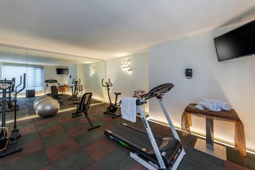a room with a gym with exercise equipment in it at Sulaf Luxury Hotel in Amman