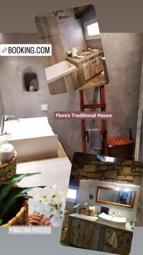 a collage of photos of a kitchen with a sink at Flora's Traditional House in Malona Village
