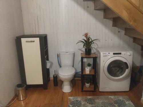 a bathroom with a toilet and a washing machine at Mas du Roy in Sénéchas