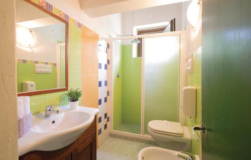 莫拉諾卡拉布羅的住宿－Gelsomino，一间带水槽、卫生间和淋浴的浴室