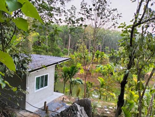 uma pequena casa no meio de uma floresta em บ้านเล็กในป่าใหญ่โฮมสเตย์ กงหรา พัทลุง 