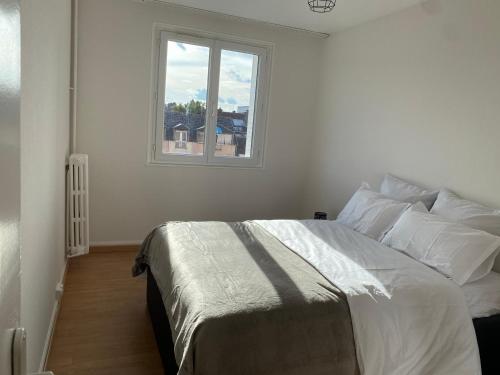 une chambre blanche avec un lit avec une fenêtre dans l'établissement Chez Julien, à Troyes