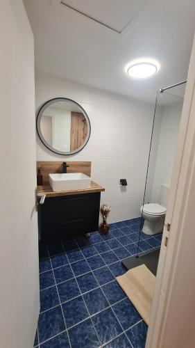 ein Badezimmer mit Waschbecken, Spiegel und Toilette in der Unterkunft Appartement cool en plein centre de Libourne in Libourne