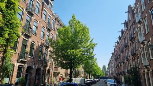 een straat met gebouwen en auto's op straat bij Cozy apparment close to center with big terrace in Amsterdam