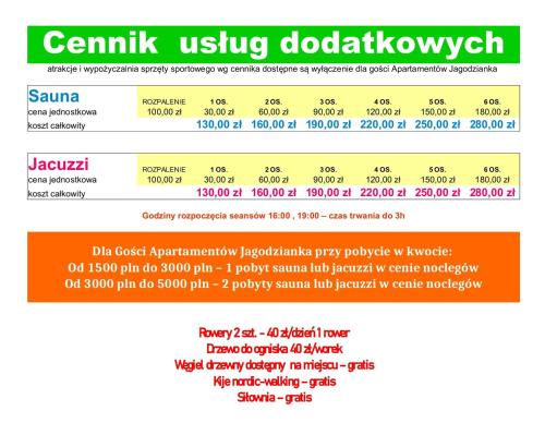 a screenshot of the terms using dodactivation webpage at Apartamenty Jagodzianka - Jacuzzi, Sauna, Tężnia solankowa in Ustrzyki Dolne
