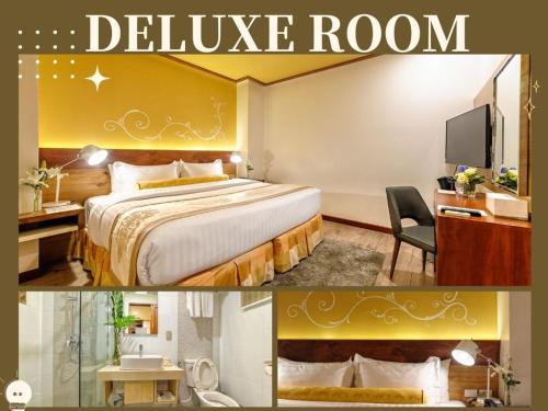 a hotel room with a bed and a deluxe room at Sweet Home Boutique Hotel in Tagbilaran City
