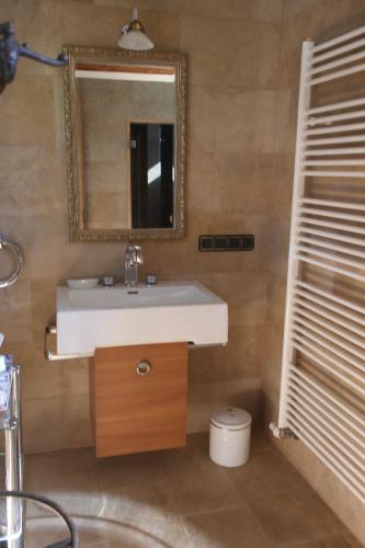 a bathroom with a sink and a mirror at Presshaus Alte Mühle in Stainz