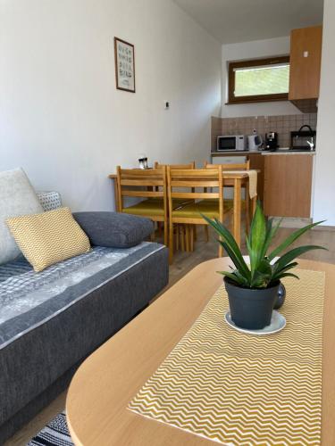 a living room with a couch and a table at Apartmán Karo, Oščadnica in Oščadnica