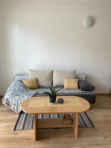 a living room with a couch and a coffee table at Apartmán Janka in Oščadnica