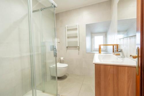 y baño con aseo y ducha acristalada. en Arritokieta - ONGI ETORRI, en Zumaia