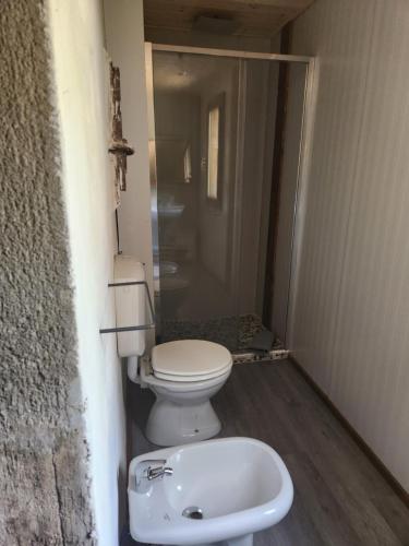 a small bathroom with a toilet and a sink at Contea del Piano in Piteglio