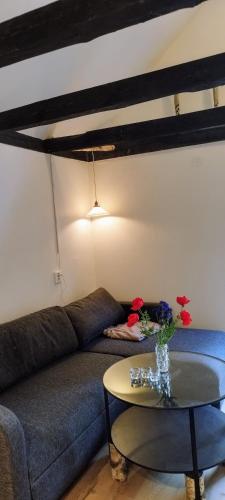 a living room with a couch and a table at Stalden in Knäred